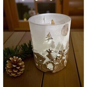 Christmas Snowman Votive Candle Holder - Gorham - Silver Plated Frosted Glass